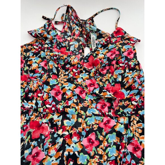 Zara Basic Floral Wrap Dress Multicolor Sleeveless V-Neck Halter Tie Back S - Picture 3 of 7